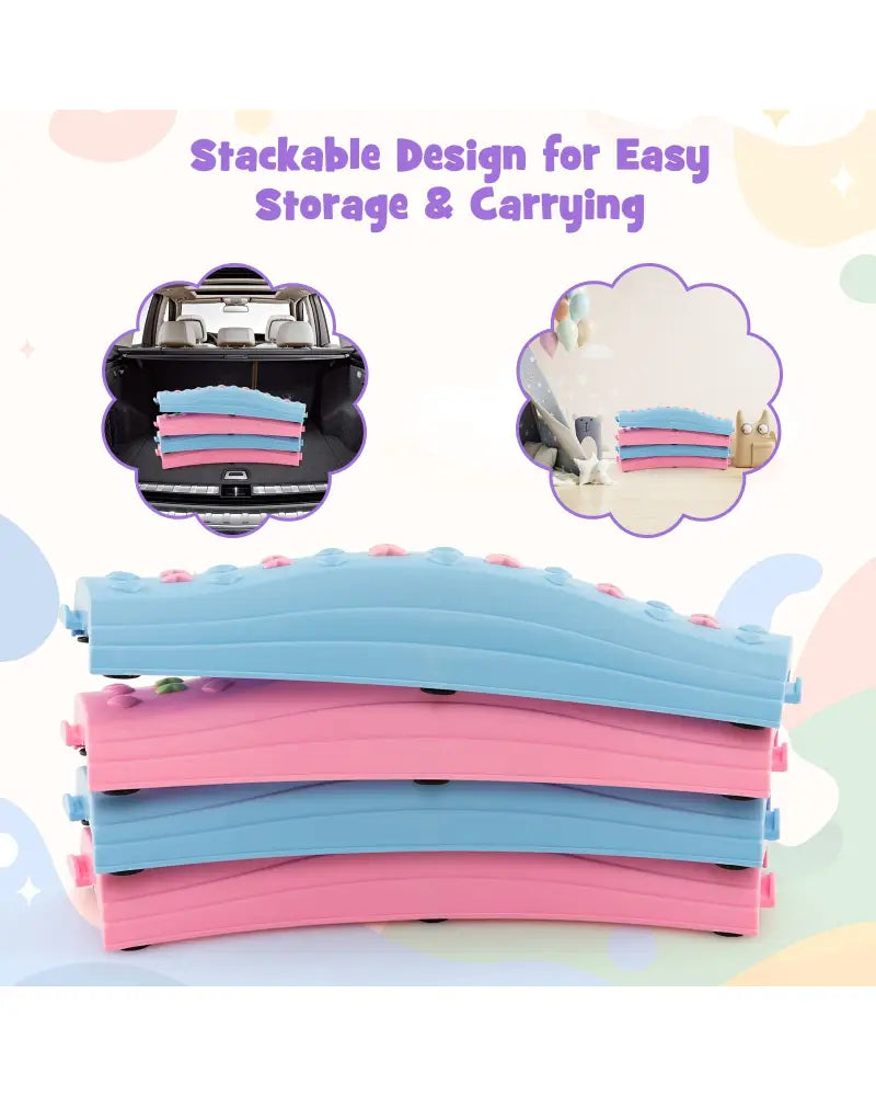 Colorful Kids Wavy Balance Beam with Textured Surface and Non-slip Foot Pads-Blue and Pink - Pink & Blue - Outdoor Play