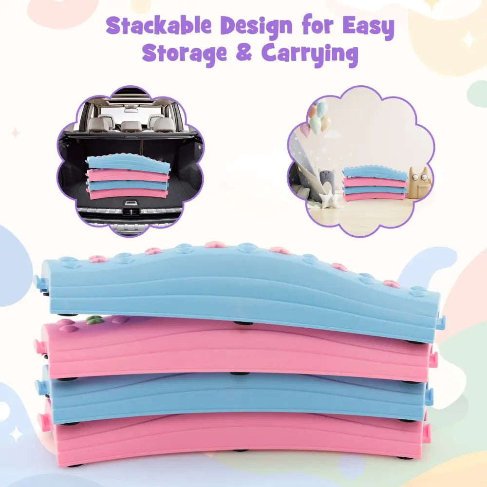 Colorful Kids Wavy Balance Beam with Textured Surface and Non-slip Foot Pads-Blue and Pink - Pink & Blue - Outdoor Play