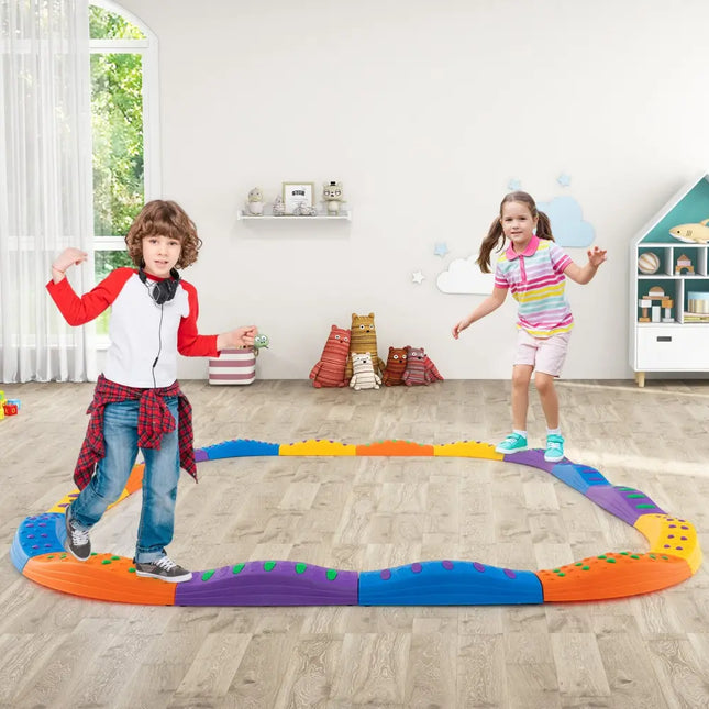 Colorful Kids Wavy Balance Beam with Textured Surface and Non-slip Foot Pads-Blue & Orange - Blue & Orange - Outdoor
