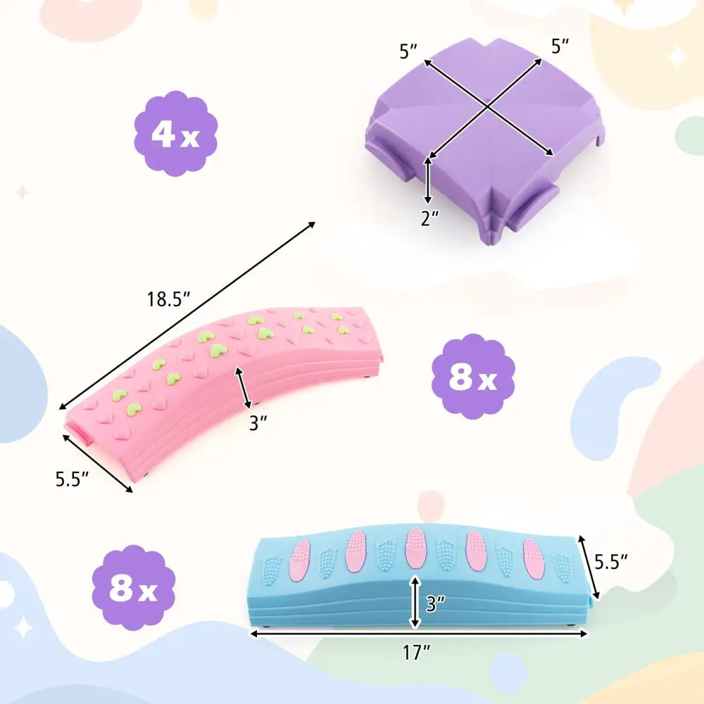 Colorful Kids Wavy Balance Beam with Textured Surface and Non-slip Foot Pads-Blue and Pink - Pink & Blue - Outdoor Play
