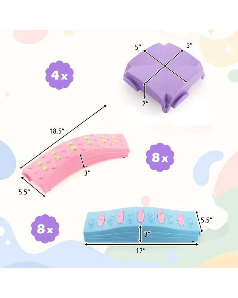 Colorful Kids Wavy Balance Beam with Textured Surface and Non-slip Foot Pads-Blue and Pink - Pink & Blue - Outdoor Play