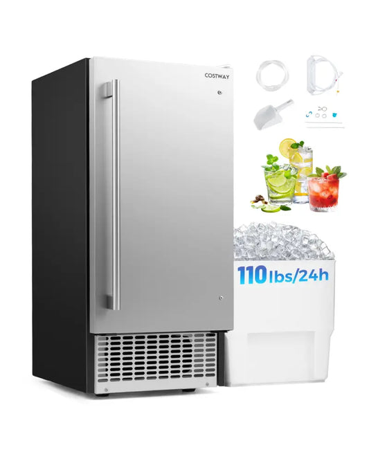 Commercial Ice Maker 110 lbs/24H Undercounter Ice Machine with 25 lbs Storage Capacity - Ice Makers