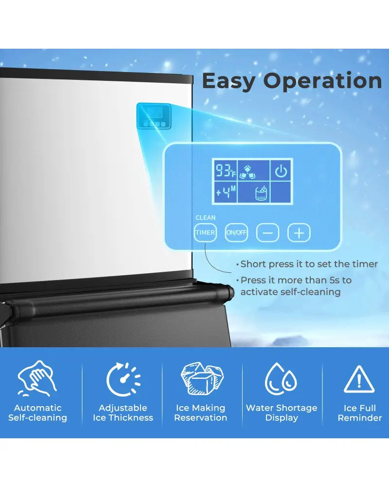 Commercial Ice Maker Machine 418 LBS/24H with 200 LBS Storage Bin-Silver - Silver - Ice Makers