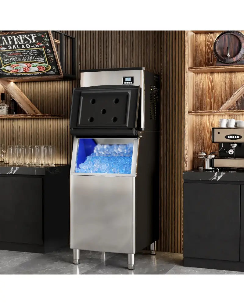 Commercial Ice Maker Machine 418 LBS/24H with 200 LBS Storage Bin-Silver - Silver - Ice Makers