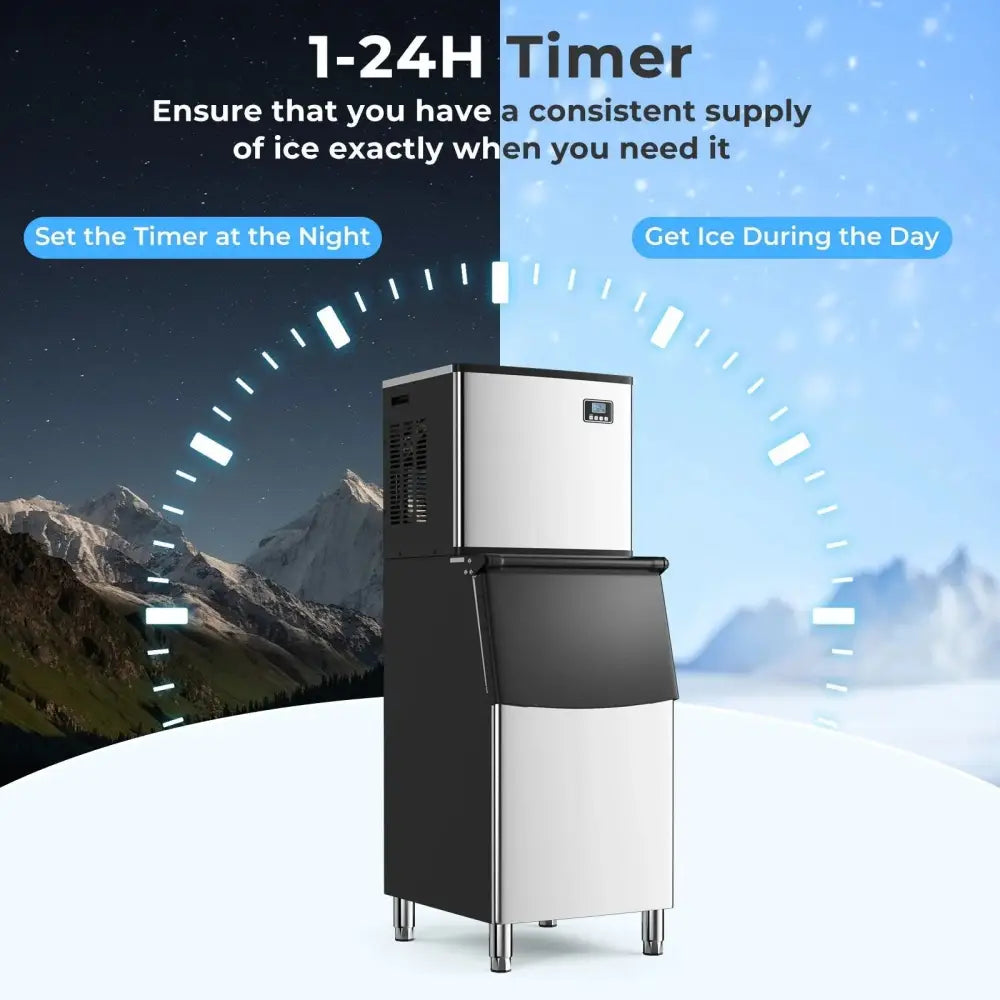 Commercial Ice Maker Machine 418 LBS/24H with 200 LBS Storage Bin-Silver Costway