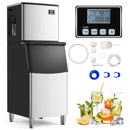 Commercial Ice Maker Machine 418 LBS/24H with 200 LBS Storage Bin-Silver Costway