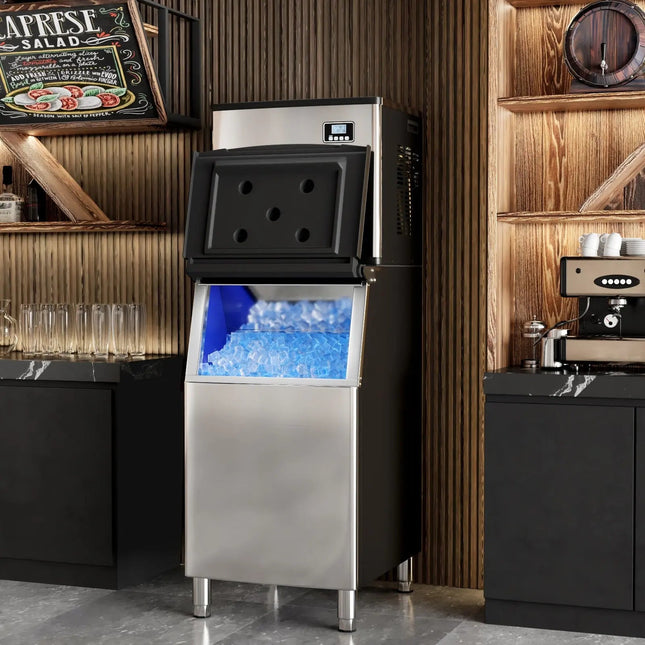 Commercial Ice Maker Machine 418 LBS/24H with 200 LBS Storage Bin-Silver Costway