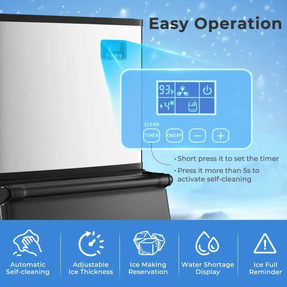 Commercial Ice Maker Machine 418 LBS/24H with 200 LBS Storage Bin-Silver Costway