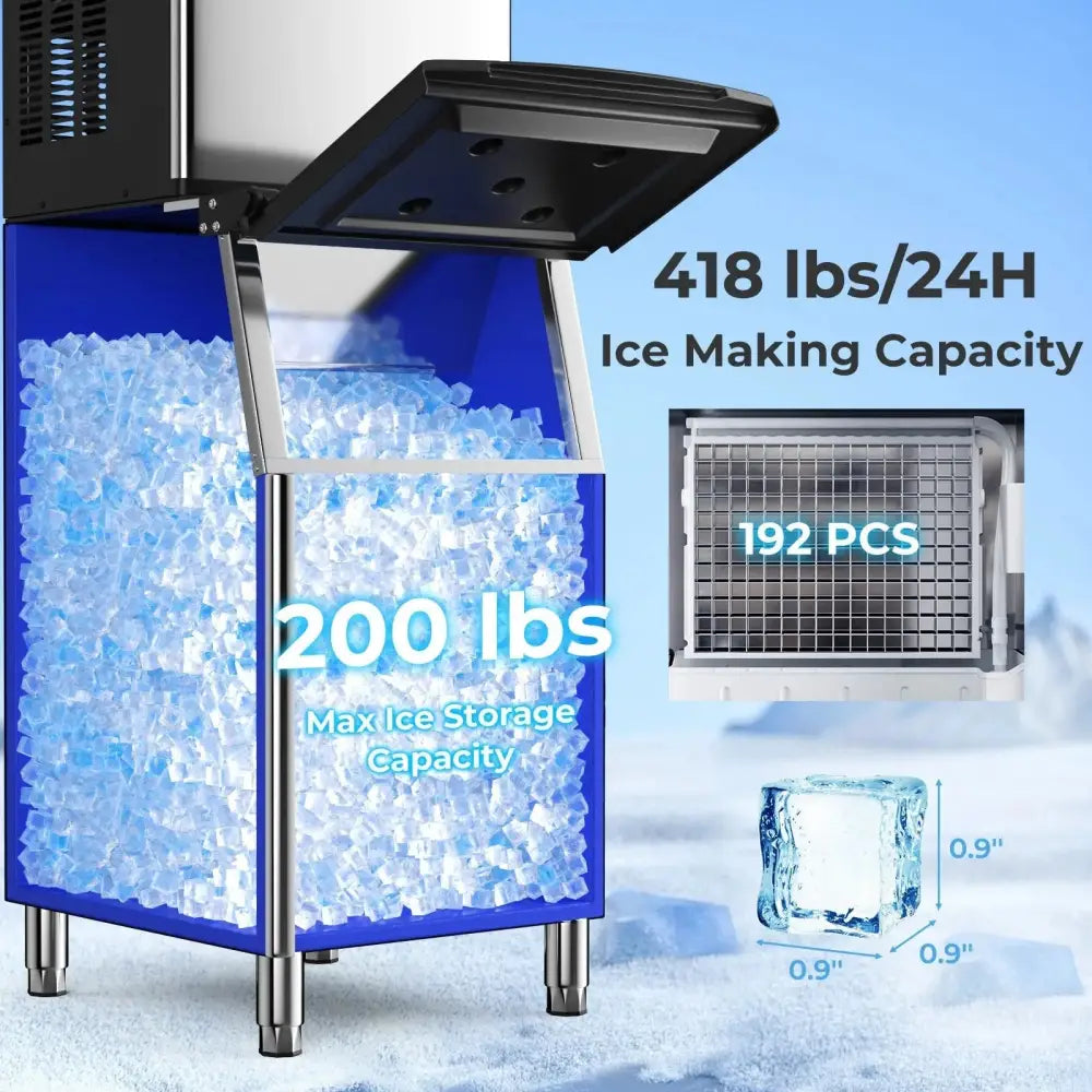 Commercial Ice Maker Machine 418 LBS/24H with 200 LBS Storage Bin-Silver Costway