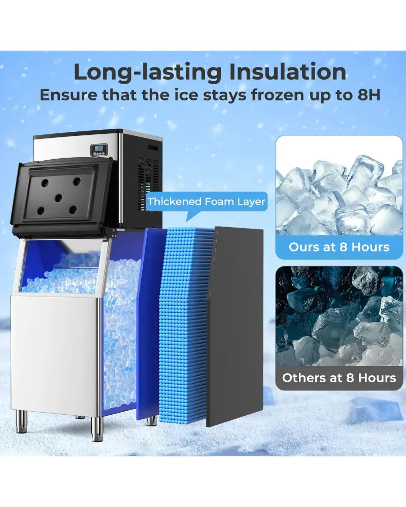 Commercial Ice Maker Machine 418 LBS/24H with 200 LBS Storage Bin-Silver - Silver - Ice Makers