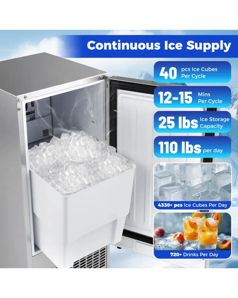 Commercial Ice Maker with 25 lbs Storage Capacity for Home Bar Cafe - Ice Makers