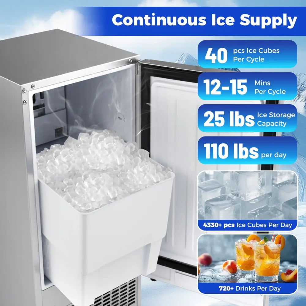 Commercial Ice Maker with 25 lbs Storage Capacity for Home Bar Cafe - Ice Makers