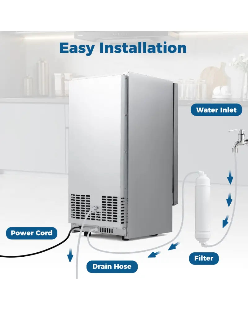 Commercial Under Counter Ice Maker 90 lbs/Day 15 Inch W Built-in - Silver - Ice Makers