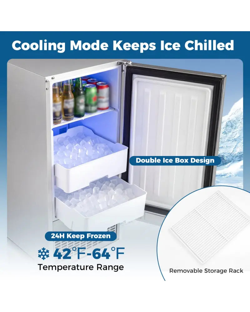 Commercial Under Counter Ice Maker 90 lbs/Day 15 Inch W Built-in - Silver - Ice Makers