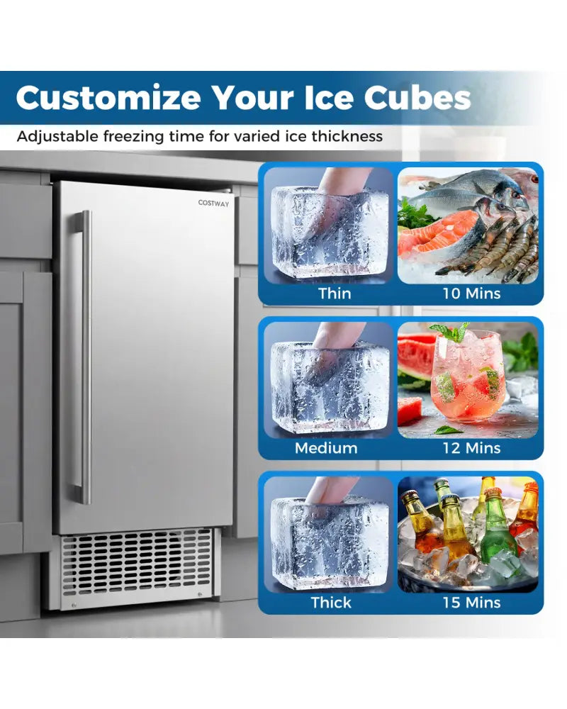 Commercial Under Counter Ice Maker 90 lbs/Day 15 Inch W Built-in - Silver - Ice Makers
