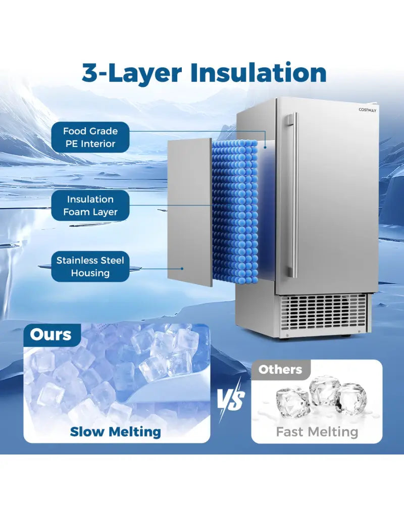 Commercial Under Counter Ice Maker 90 lbs/Day 15 Inch W Built-in - Silver - Ice Makers