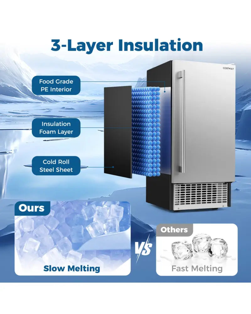 Commercial Under Counter Ice Maker 90 lbs/Day Built-in Freestanding Ice Making Machine - Silver - Ice Makers
