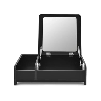 Compact Bay Window Makeup Dressing Table with Flip-Top Mirror-Black - Black - Makeup Vanities