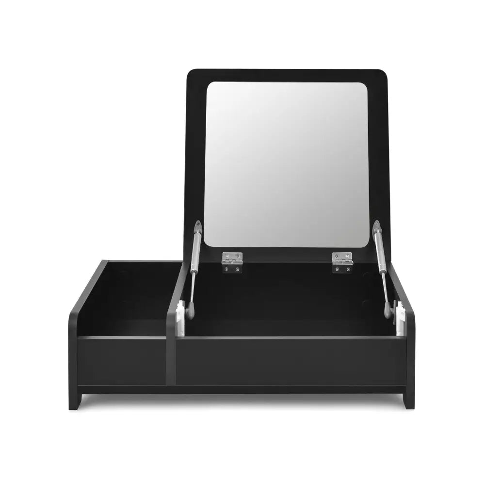 Compact Bay Window Makeup Dressing Table with Flip-Top Mirror-Black - Black - Makeup Vanities