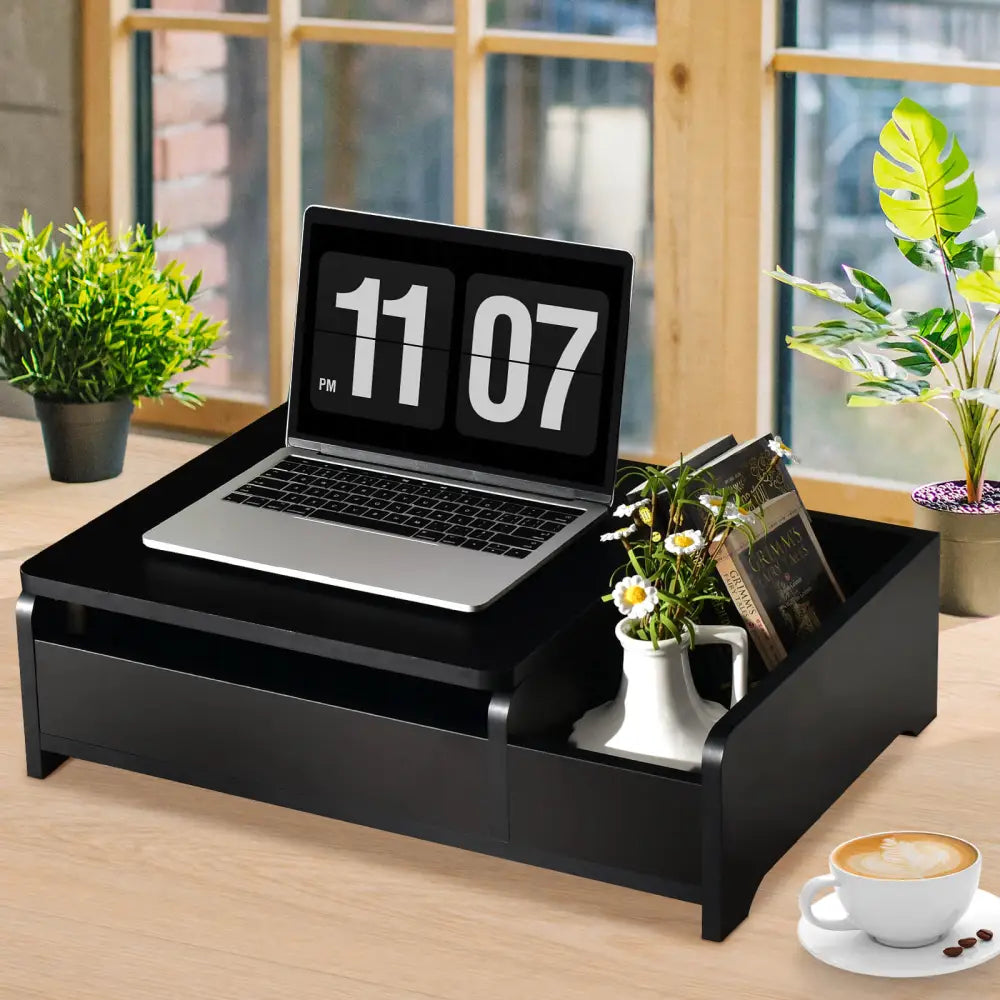 Compact Bay Window Makeup Dressing Table with Flip-Top Mirror-Black - Black - Makeup Vanities