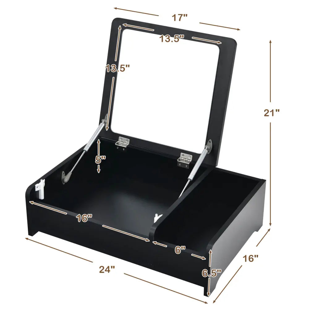 Compact Bay Window Makeup Dressing Table with Flip-Top Mirror-Black - Black - Makeup Vanities