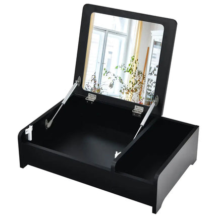 Compact Bay Window Makeup Dressing Table with Flip-Top Mirror-Black - Black - Makeup Vanities