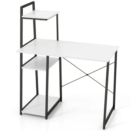 Compact Computer Desk Workstation with 4 Tier Shelves for Home and Office-White - White - Writing Desks