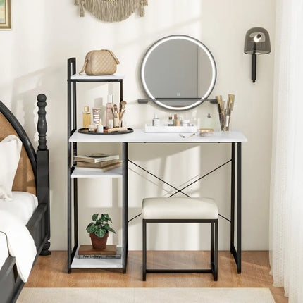 Compact Computer Desk Workstation with 4 Tier Shelves for Home and Office-White - White - Writing Desks