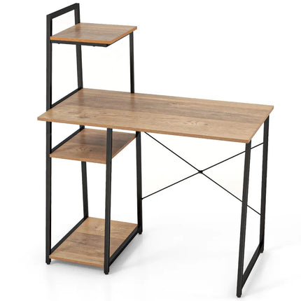 Compact Computer Desk Workstation with 4 Tier Shelves for Home and Office-Natural - Natural - Writing Desks