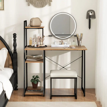 Compact Computer Desk Workstation with 4 Tier Shelves for Home and Office-Natural - Natural - Writing Desks