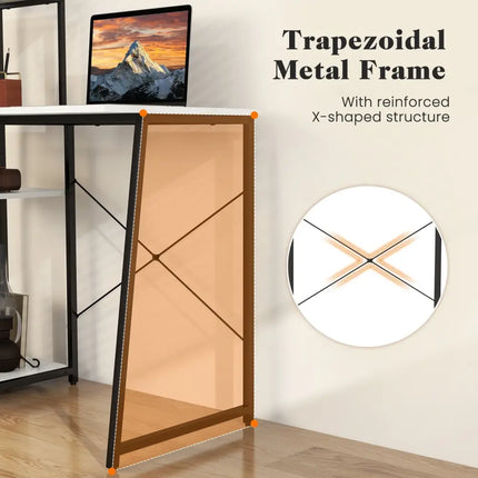 Compact Computer Desk Workstation with 4 Tier Shelves for Home and Office-White - White - Writing Desks