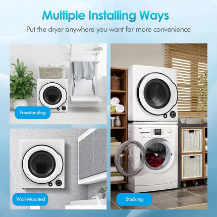 Compact Electric Tumble Laundry Dryer with Stainless Steel Tub-White Costway