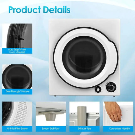 Compact Electric Tumble Laundry Dryer with Stainless Steel Tub-White Costway