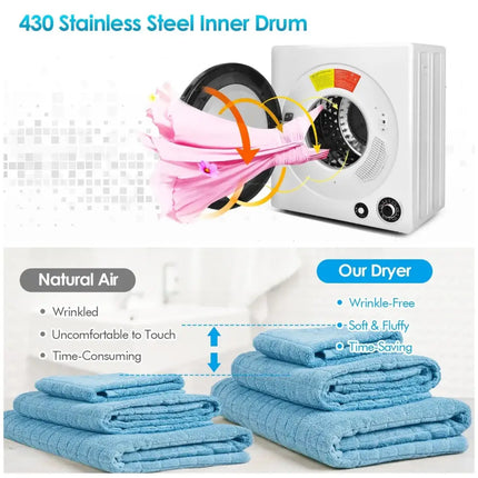 Compact Electric Tumble Laundry Dryer with Stainless Steel Tub-White Costway