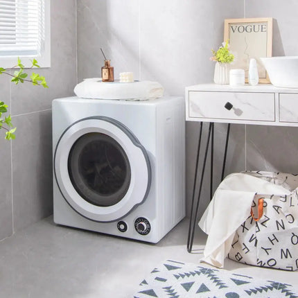 Compact Electric Tumble Laundry Dryer with Stainless Steel Tub-White Costway