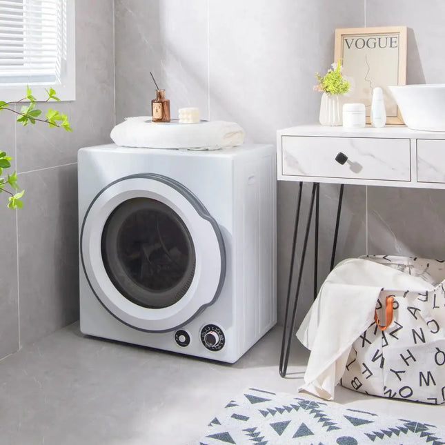 Compact Electric Tumble Laundry Dryer with Stainless Steel Tub-White Costway