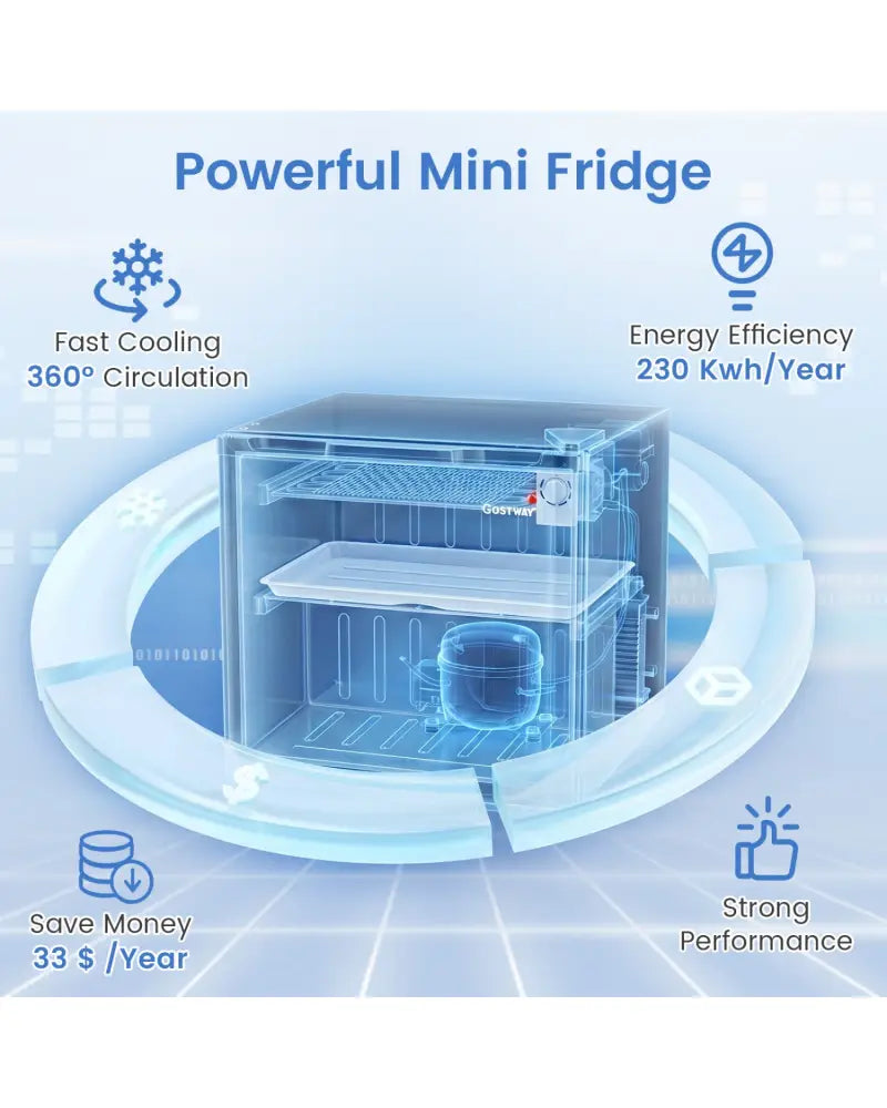 Compact Mini Fridge with 7-Level Adjustable Thermostat-Silver - Silver - Refrigerators