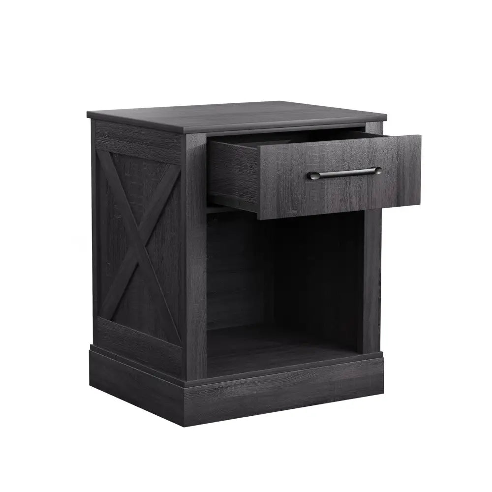 Compact Nightstand with Drawer and Shelf-Black - Black - Nightstands