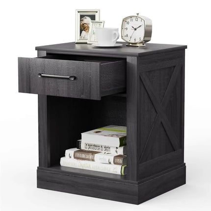 Compact Nightstand with Drawer and Shelf-Black - Black - Nightstands