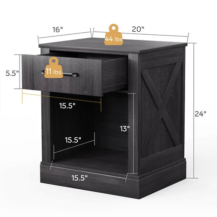 Compact Nightstand with Drawer and Shelf-Black - Black - Nightstands