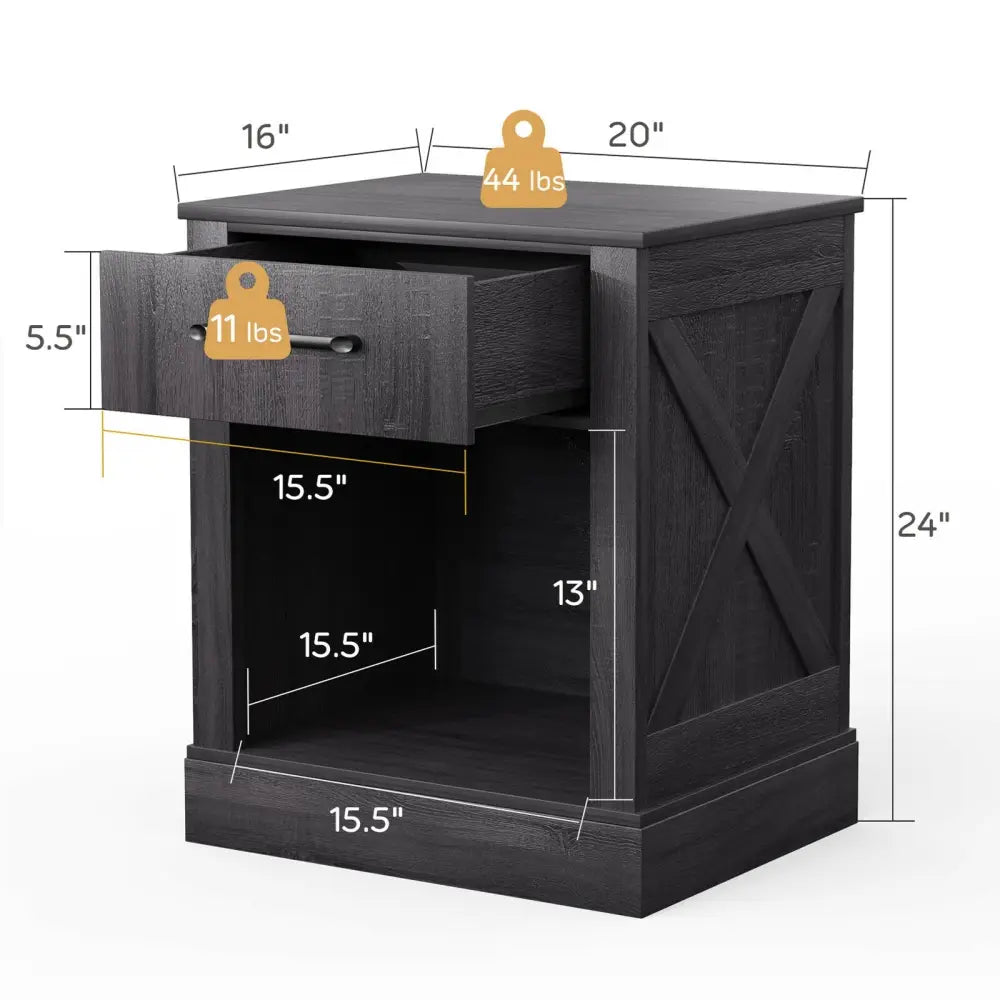 Compact Nightstand with Drawer and Shelf-Black - Black - Nightstands
