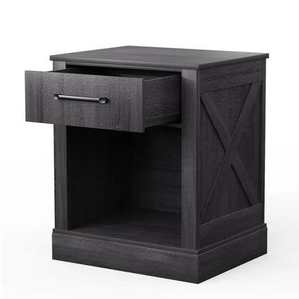 Compact Nightstand with Drawer and Shelf-Black - Black - Nightstands