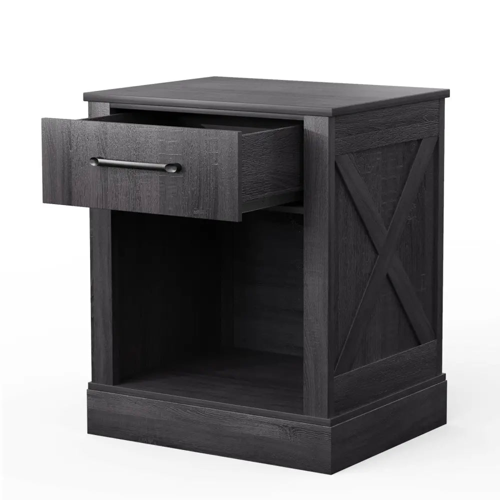 Compact Nightstand with Drawer and Shelf-Black - Black - Nightstands