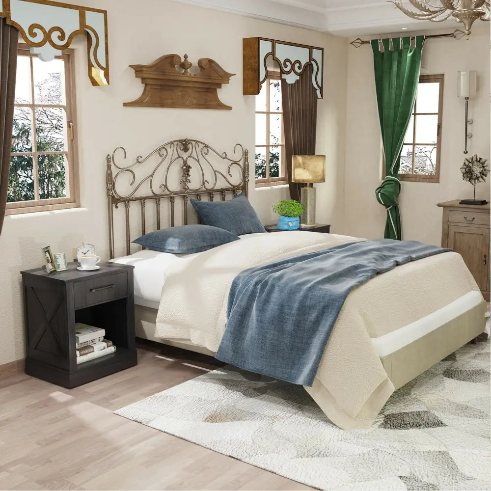 Compact Nightstand with Drawer and Shelf-Black - Black - Nightstands