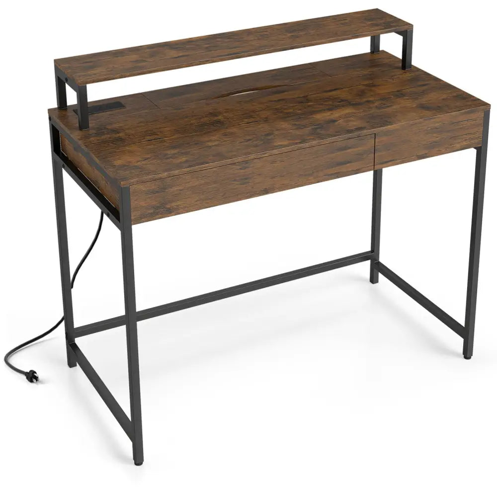Compact Office Desk with Removable Monitor Shelf and Dual-use Drawer-Rustic Brown - Rustic Brown - Computer Desks