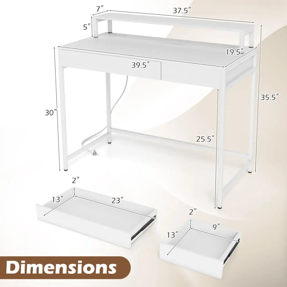 Compact Office Desk with Removable Monitor Shelf and Dual-use Drawer-White - White - Computer Desks