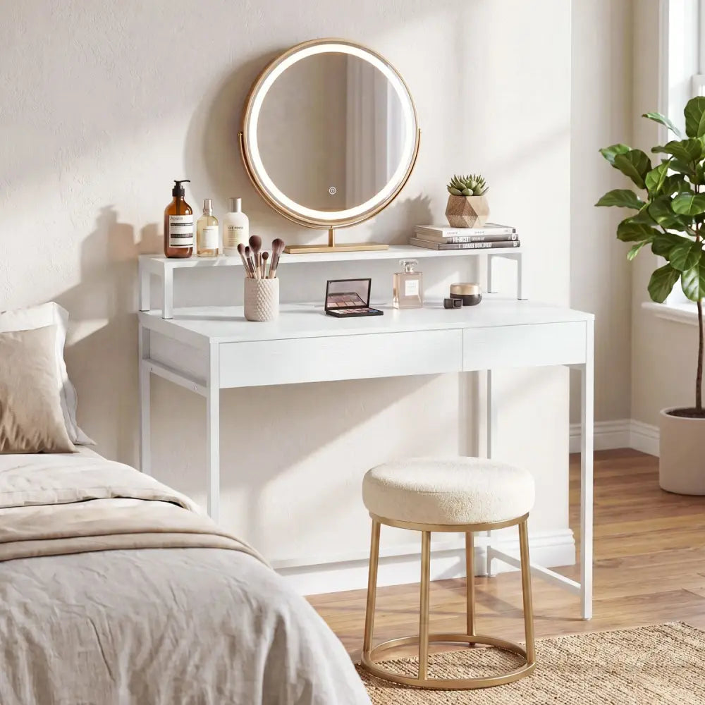Compact Office Desk with Removable Monitor Shelf and Dual-use Drawer-White - White - Computer Desks