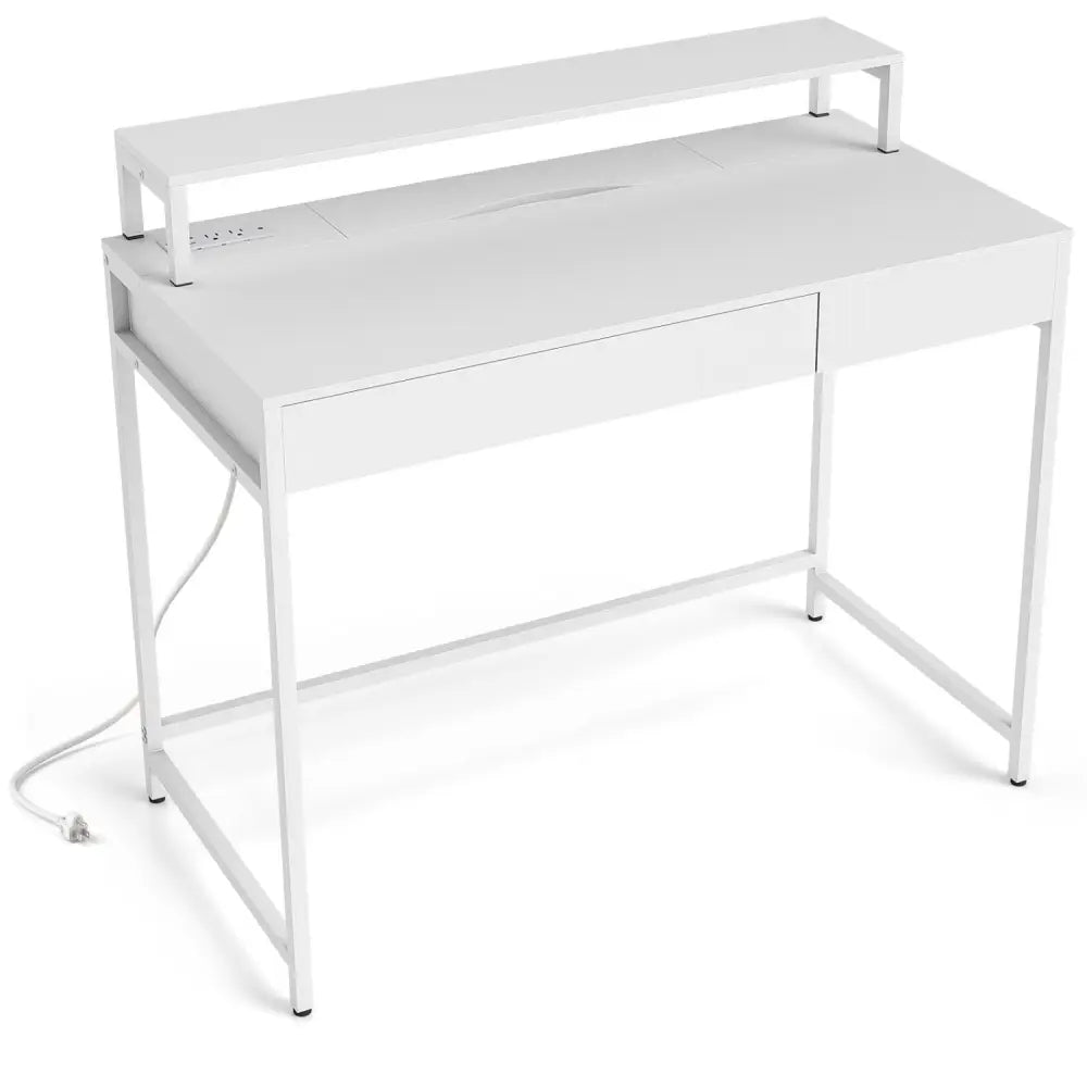 Compact Office Desk with Removable Monitor Shelf and Dual-use Drawer-White - White - Computer Desks