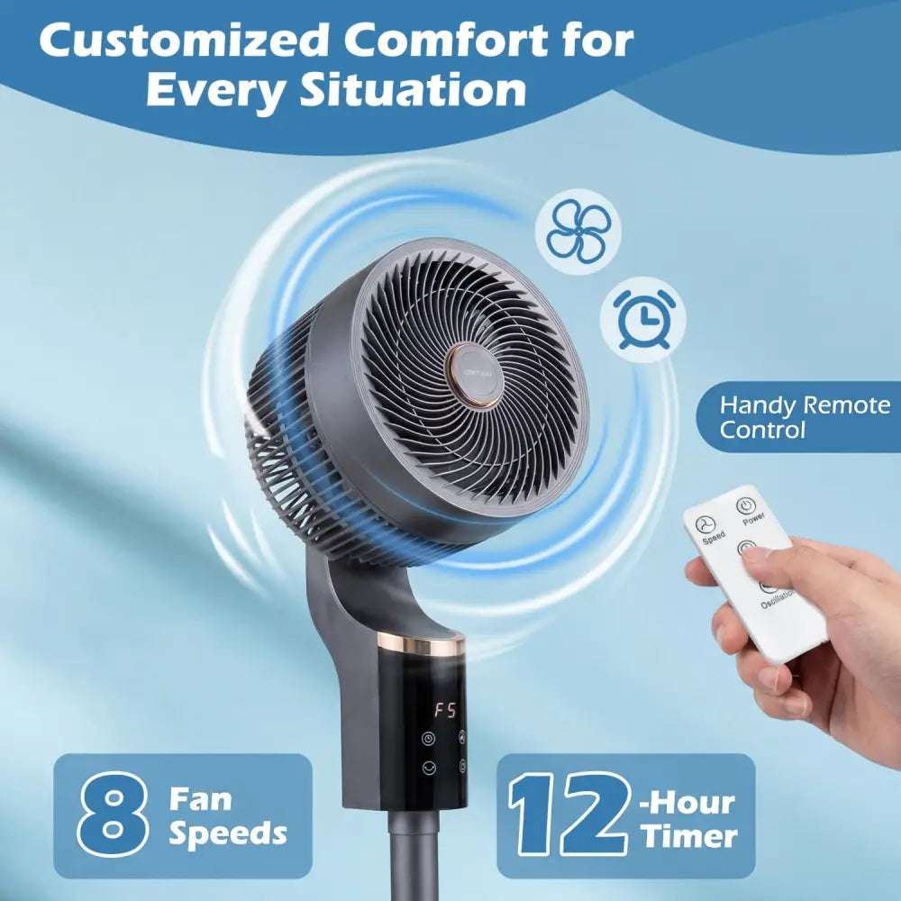 Compact Oscillating Standing Fan with 70° Oscillation and 90° Tilt for Home Office-Gray - Gray - Fans