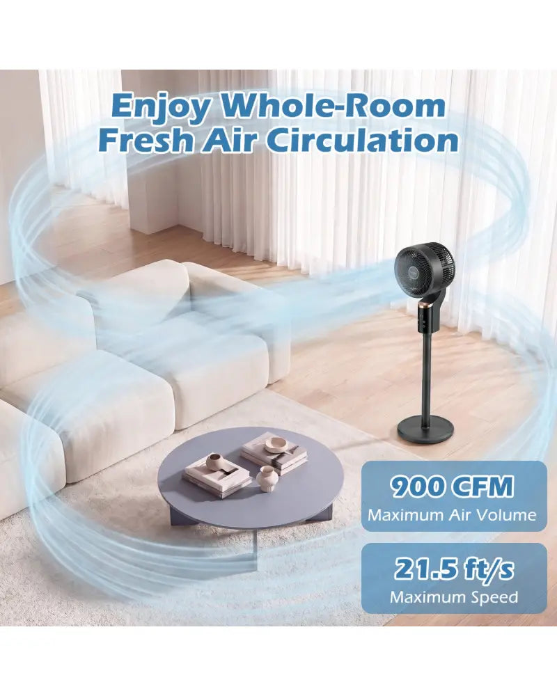 Compact Oscillating Standing Fan with 70° Oscillation and 90° Tilt for Home Office-Black - Black - Fans